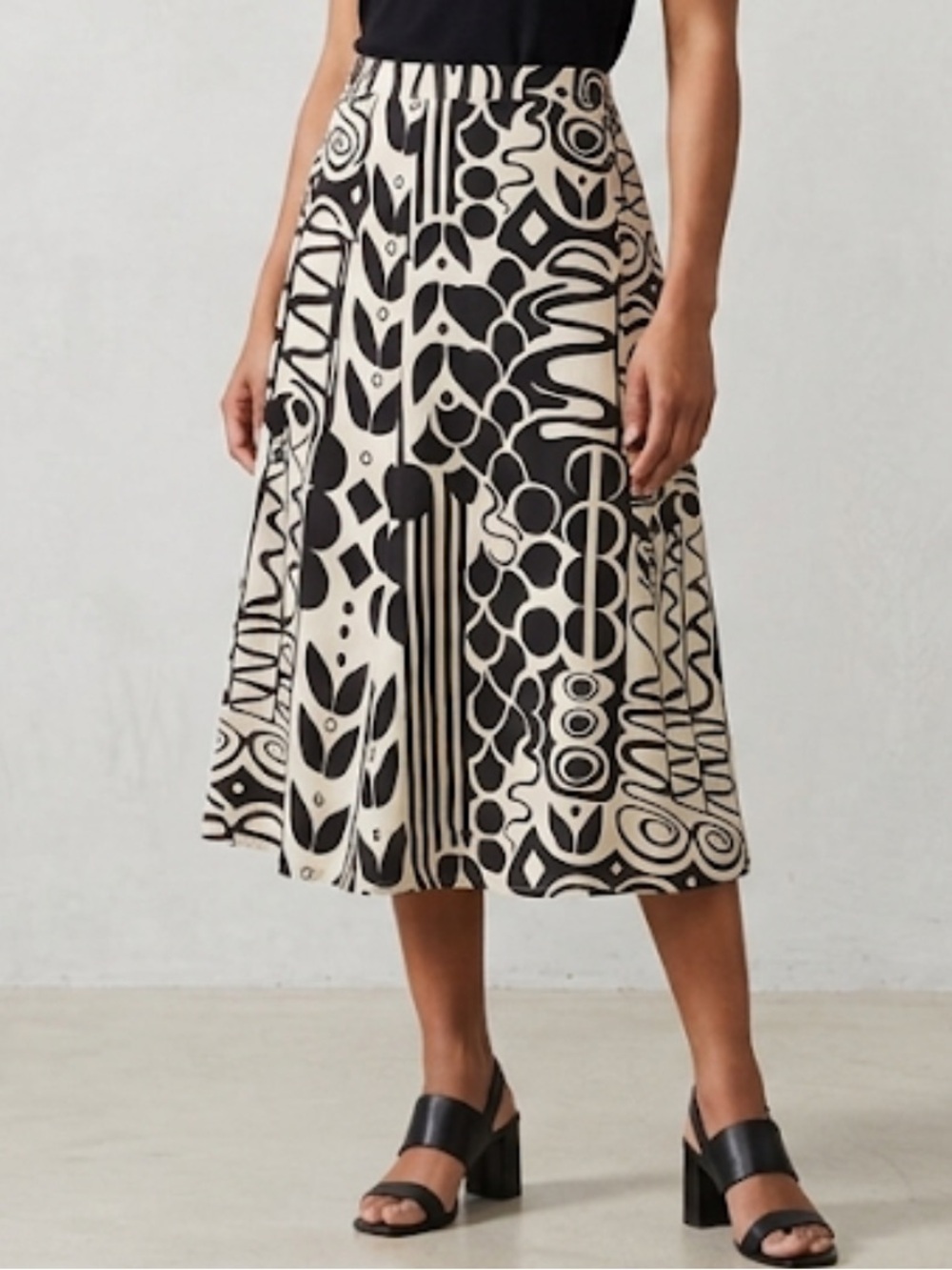 Valerie Stevens Vintage Silk Midi Skirt black abstract print size 2